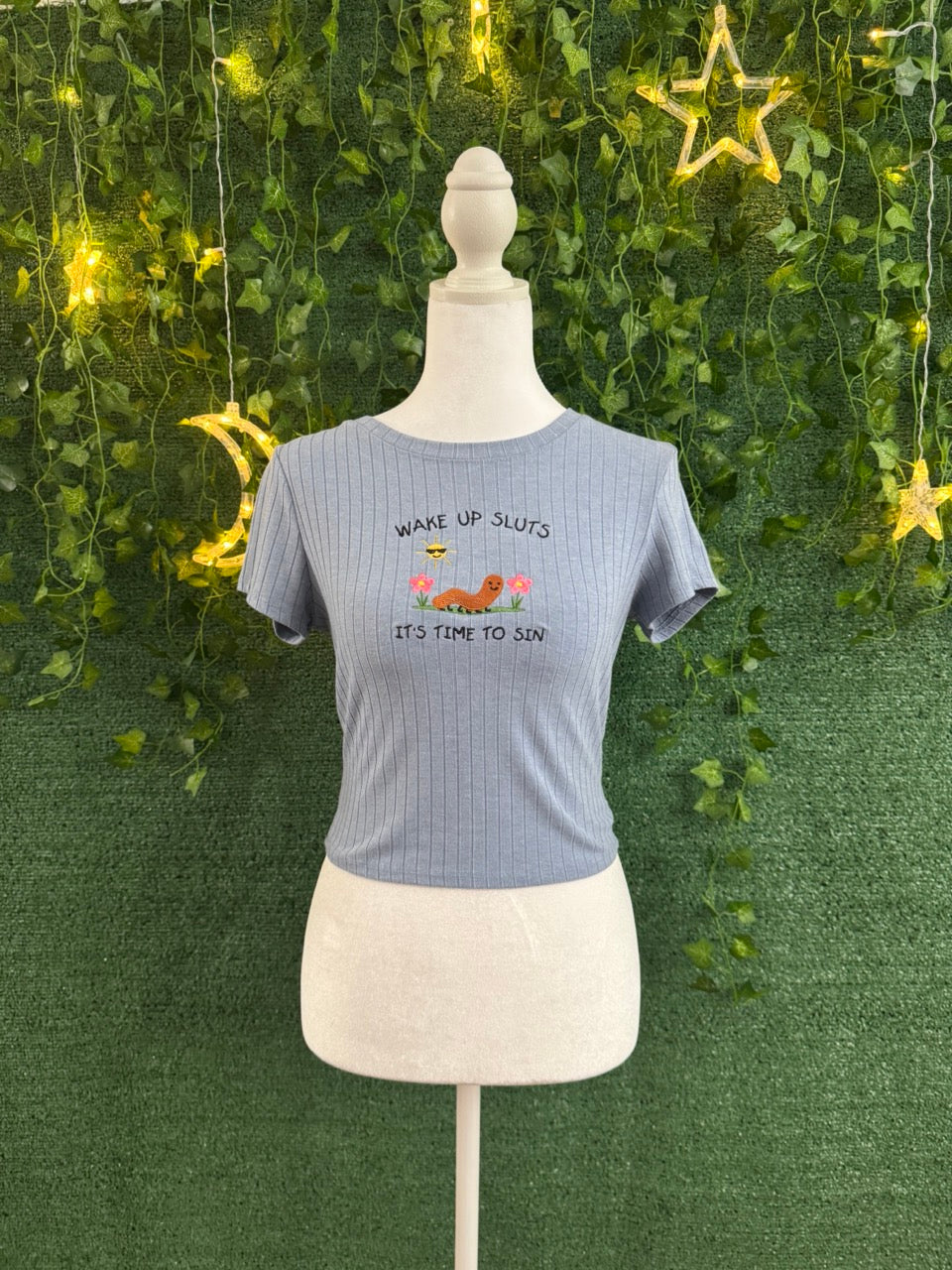 Silly Worm Blue Ribbed Baby Tee M