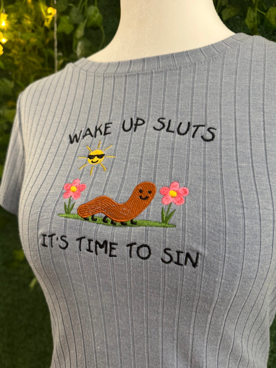 Silly Worm Blue Ribbed Baby Tee M