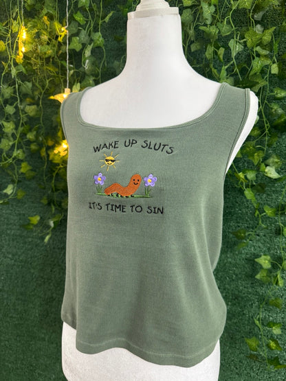 Silly Worm Green Ribbed Cropped Tank XL