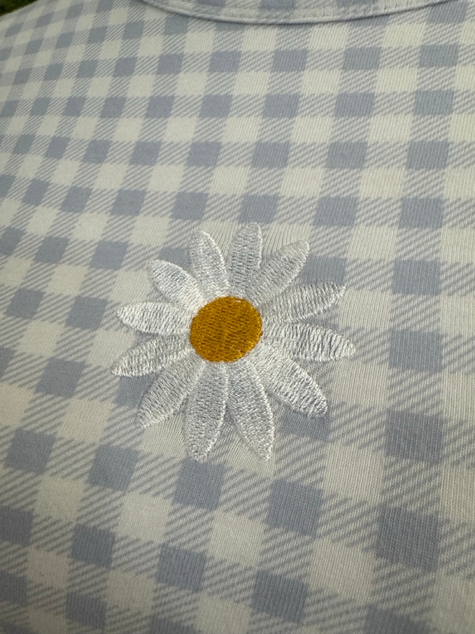Daisy Light Blue Ghingam Baby Tee XS