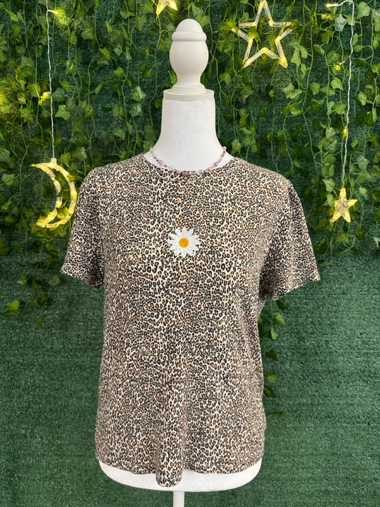 Daisy Cheetah Print Ribbed Tee XL