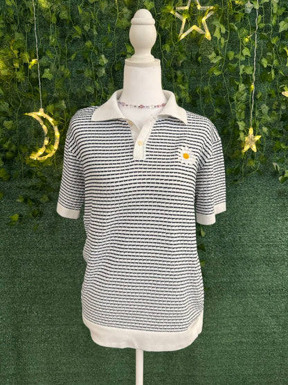 Daisy Striped Knitted Polo Tee M