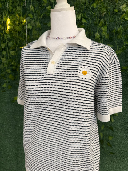 Daisy Striped Knitted Polo Tee M