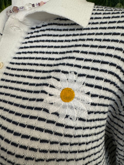 Daisy Striped Knitted Polo Tee M