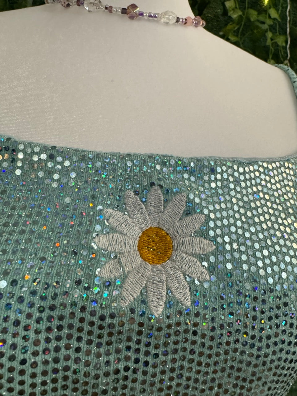 Daisy Blue Sparkle Cropped Tank with Back Tie S