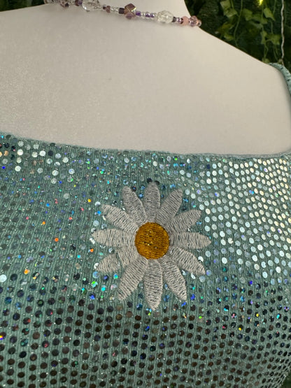 Daisy Blue Sparkle Cropped Tank with Back Tie S