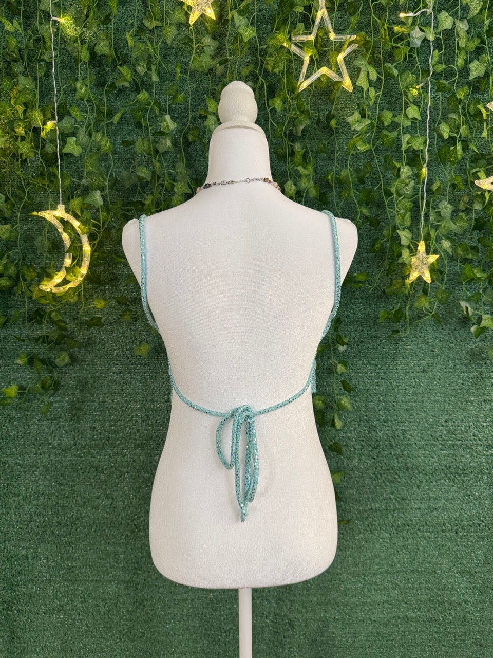Daisy Blue Sparkle Cropped Tank with Back Tie S