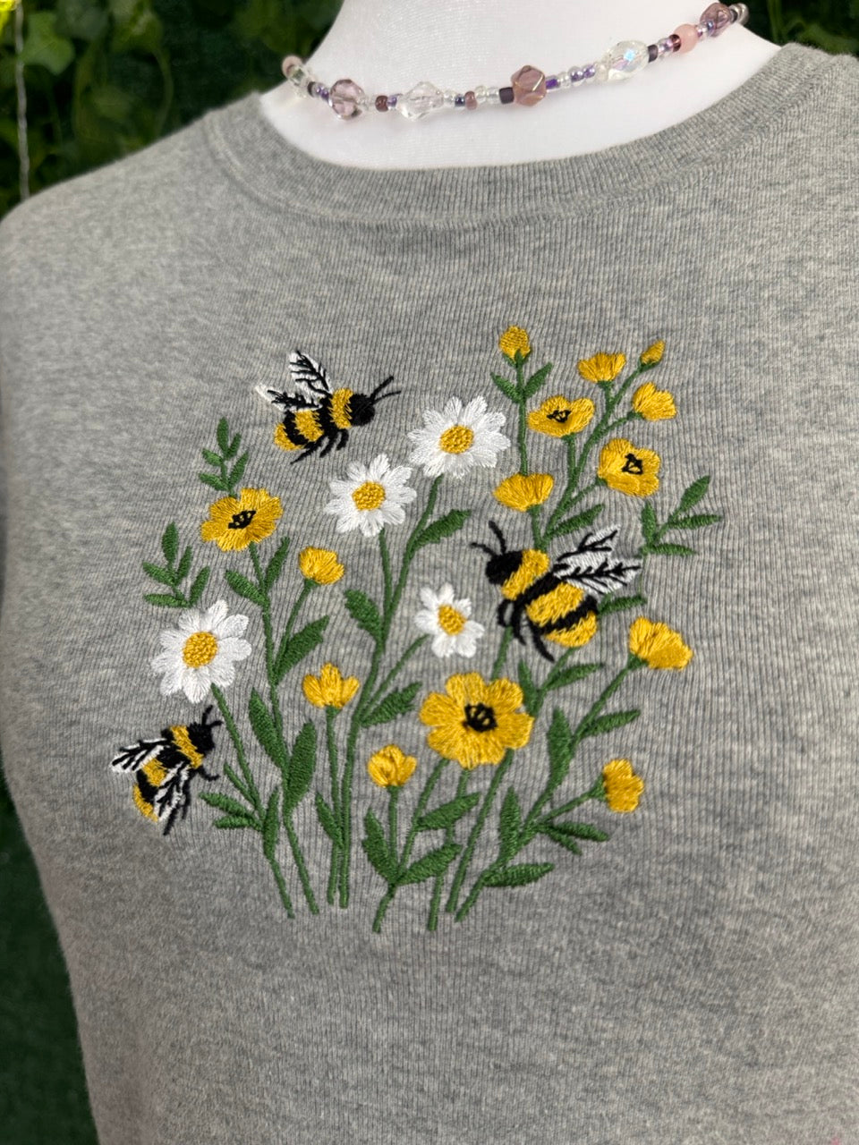 Bees & Flowers Grey Baby Tee M
