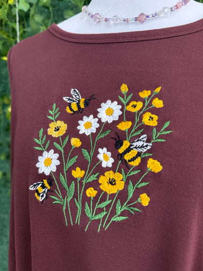 Bees & Flowers Maroon Tank Top 3XL