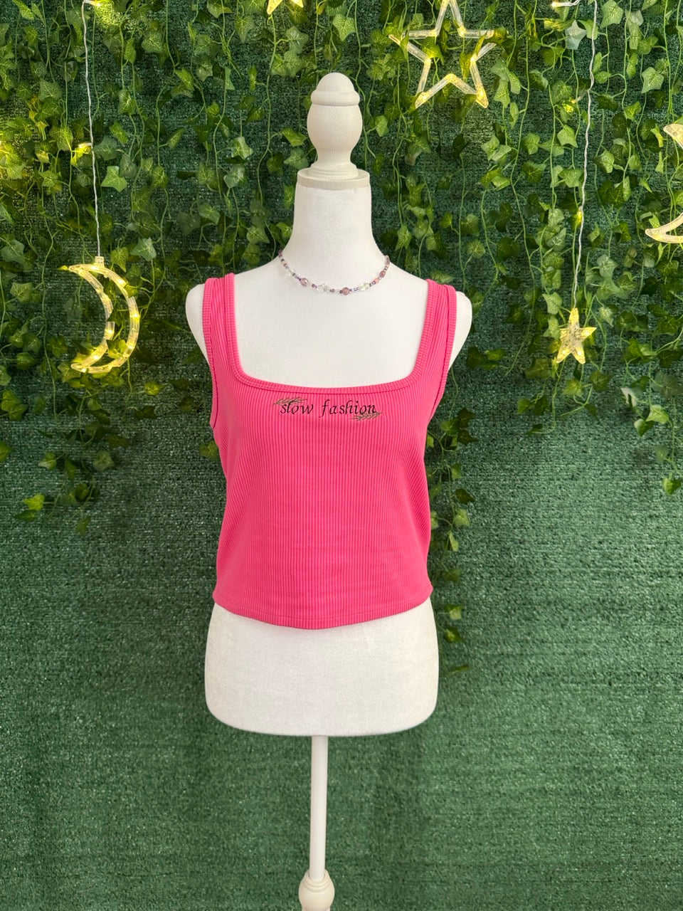 Slow Fashion Pink Ribbed Cropped Tank Top XL