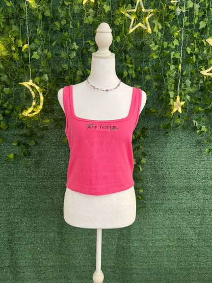 Slow Fashion Pink Ribbed Cropped Tank Top XL