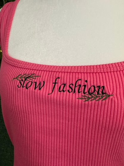Slow Fashion Pink Ribbed Cropped Tank Top XL