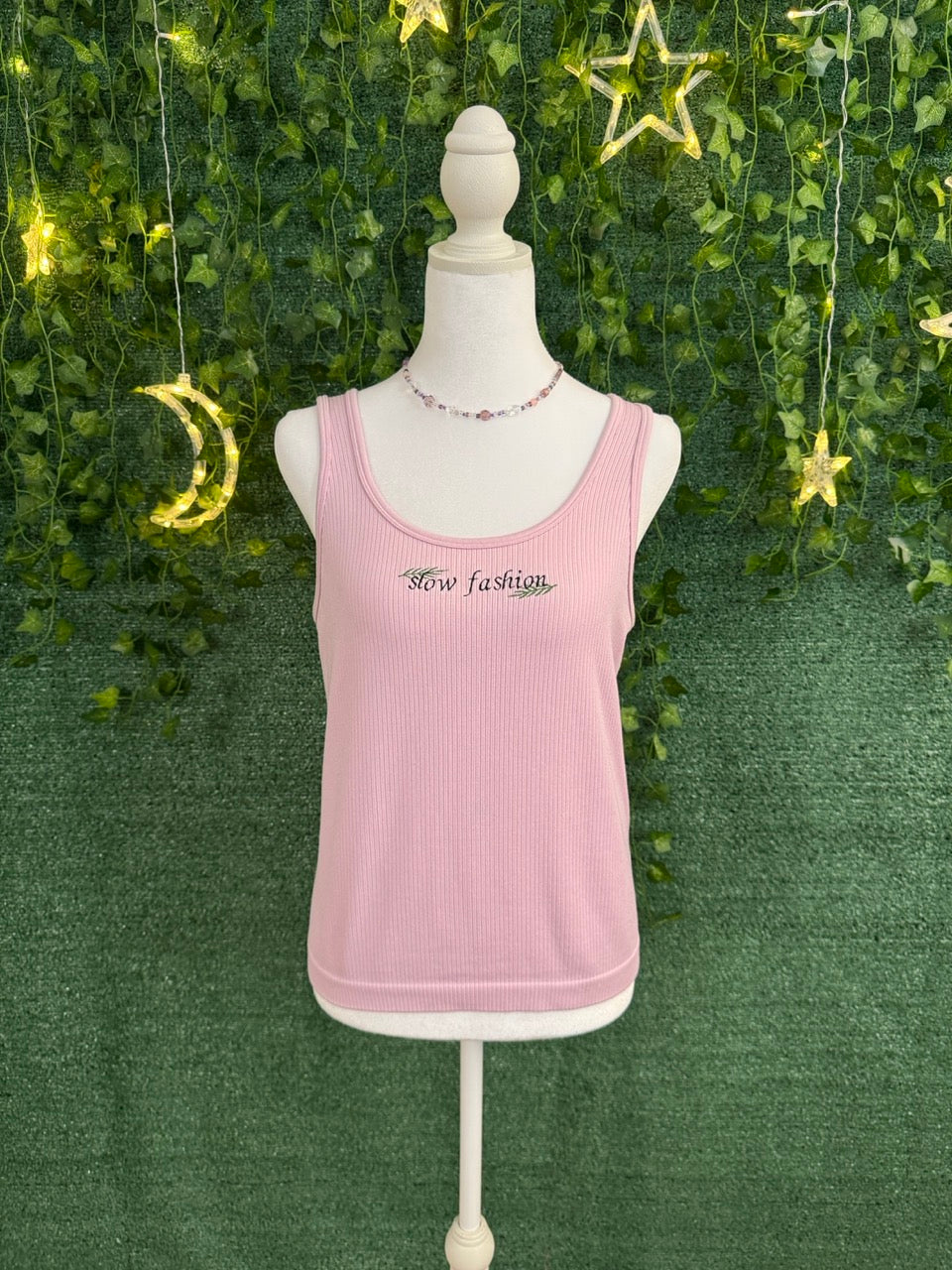 Slow Fashion Pink Ribbed Cropped Tank Top 2XL