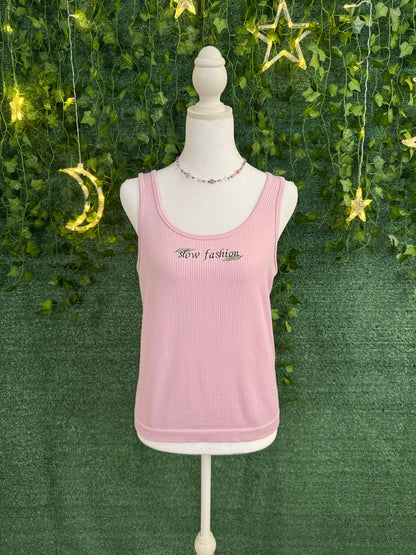 Slow Fashion Pink Ribbed Cropped Tank Top 2XL