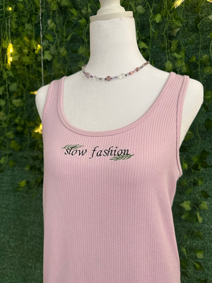 Slow Fashion Pink Ribbed Cropped Tank Top 2XL