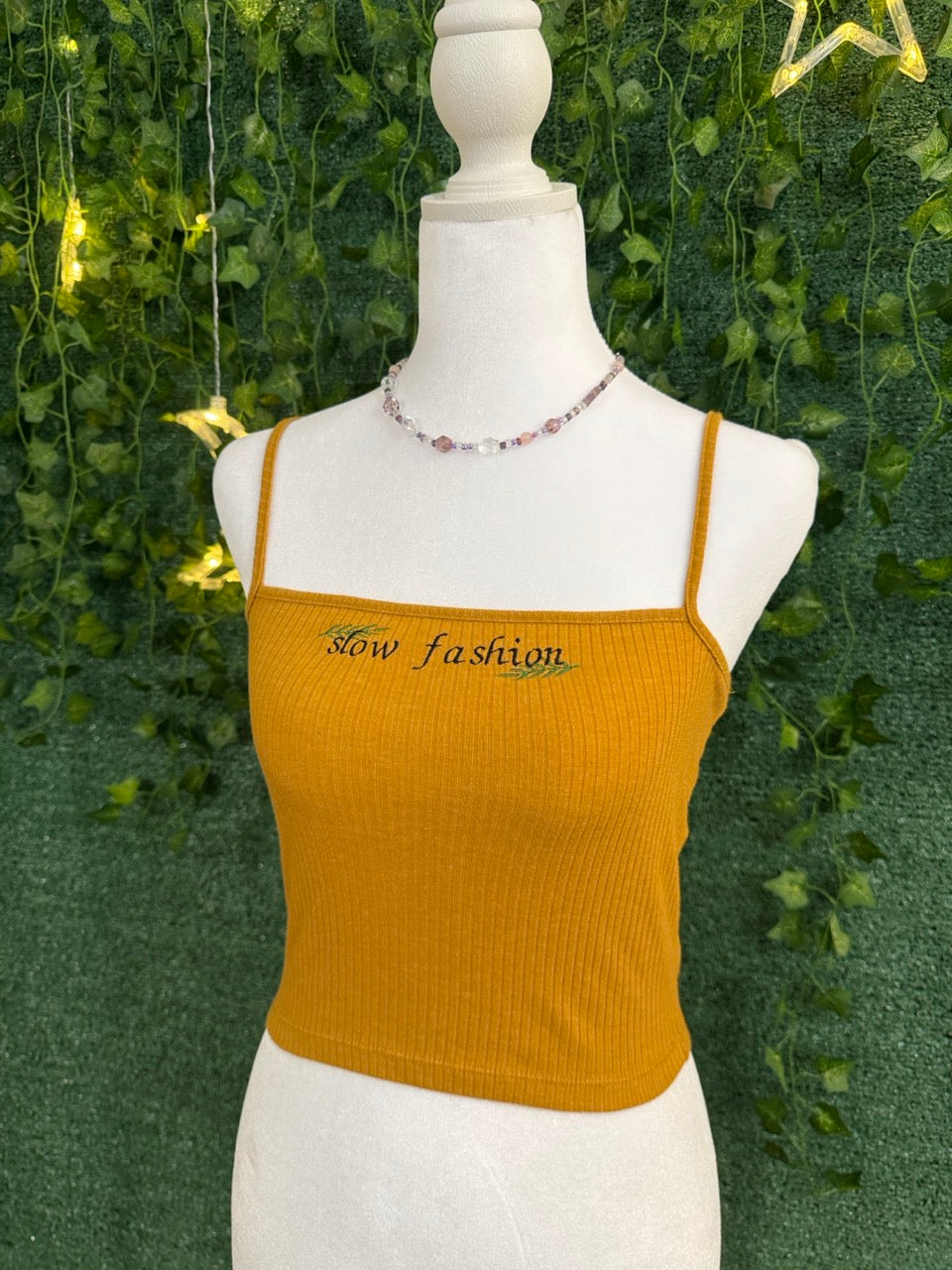 Slow Fashion Mustard Yellow Cropped Tank Top S