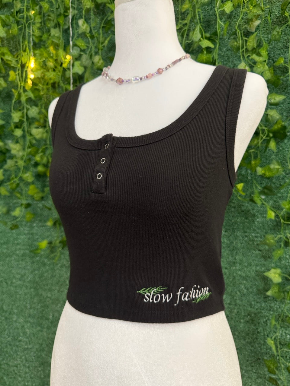 Slow Fashion Black Cropped Tank Top XS