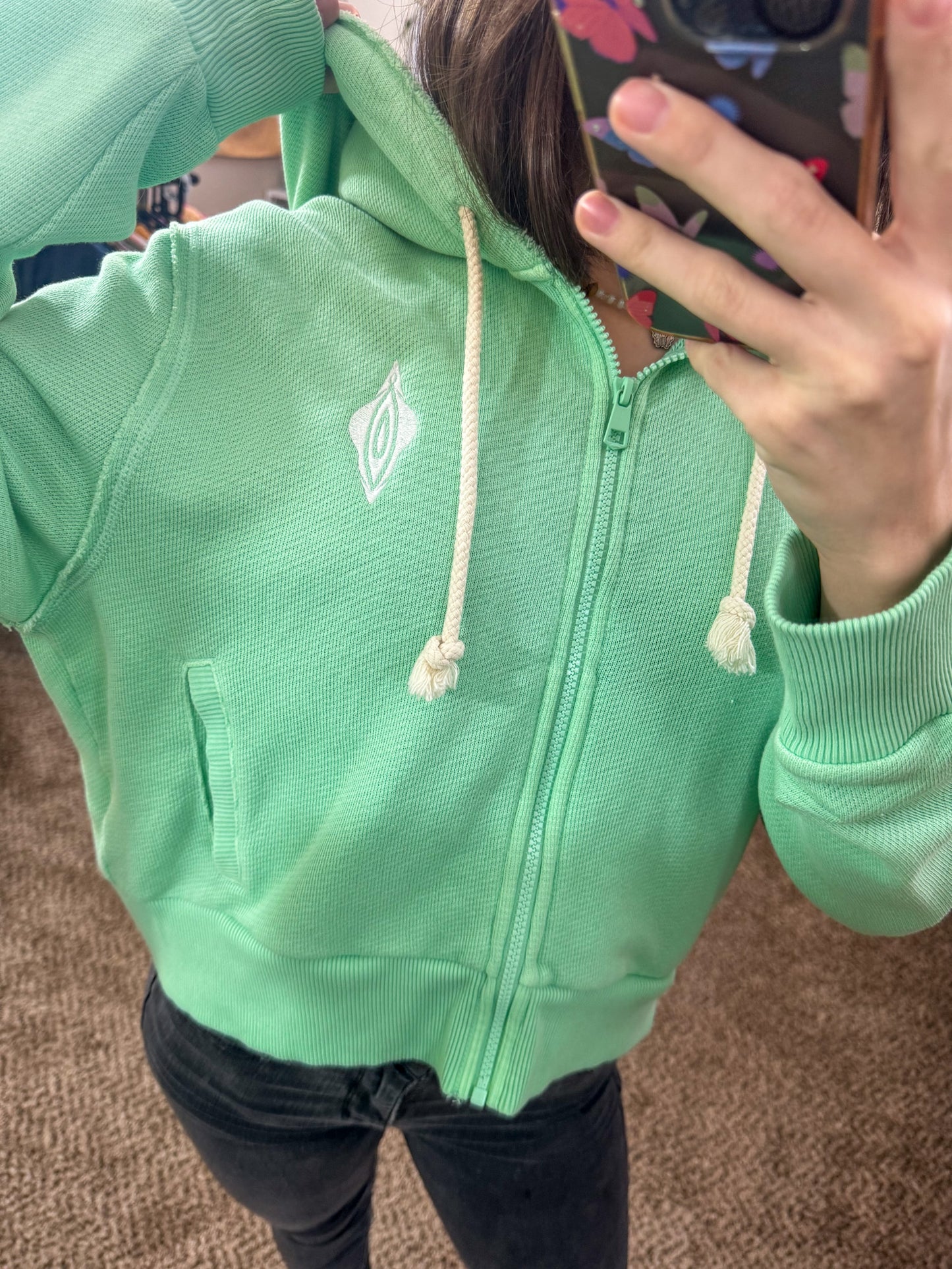 Vulva Aqua Cropped Zip Up Hoodie XL