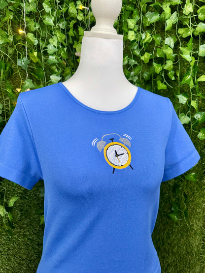 Alarm Clock Blue Ribbed Baby Tee L
