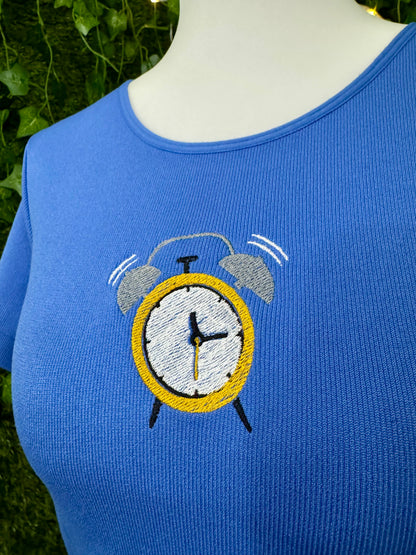 Alarm Clock Blue Ribbed Baby Tee L