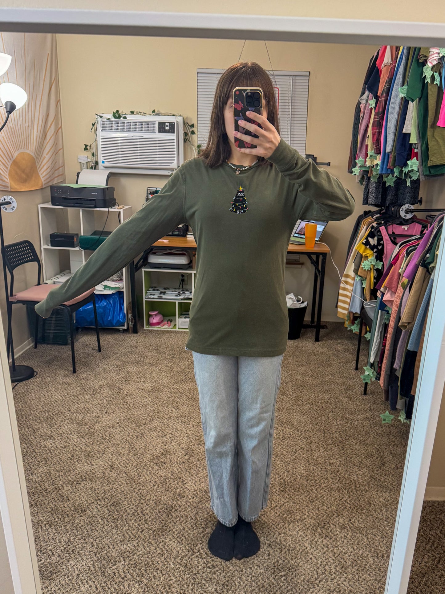 Grumpy Kitty Green Long Sleeve XS