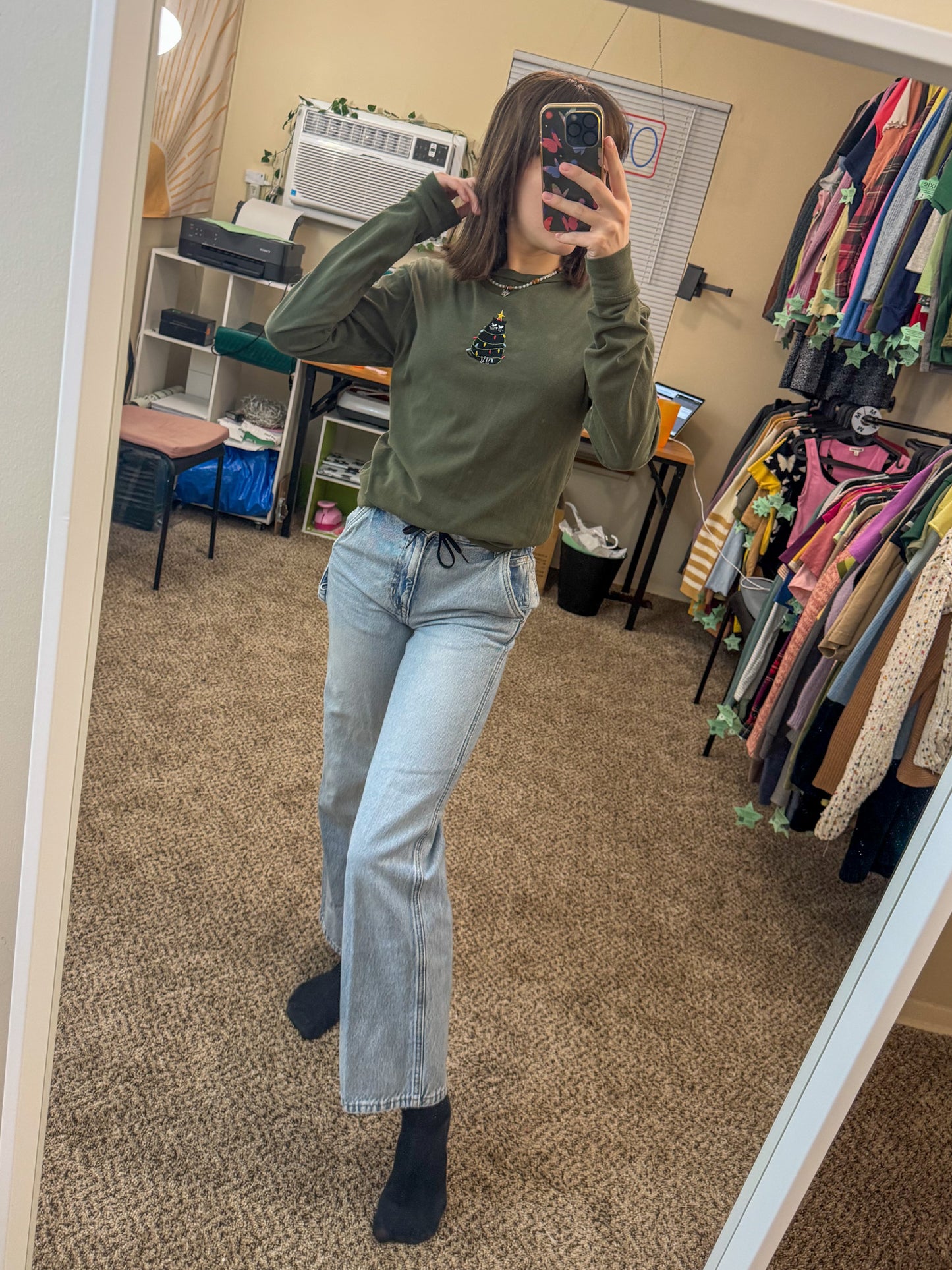 Grumpy Kitty Green Long Sleeve XS