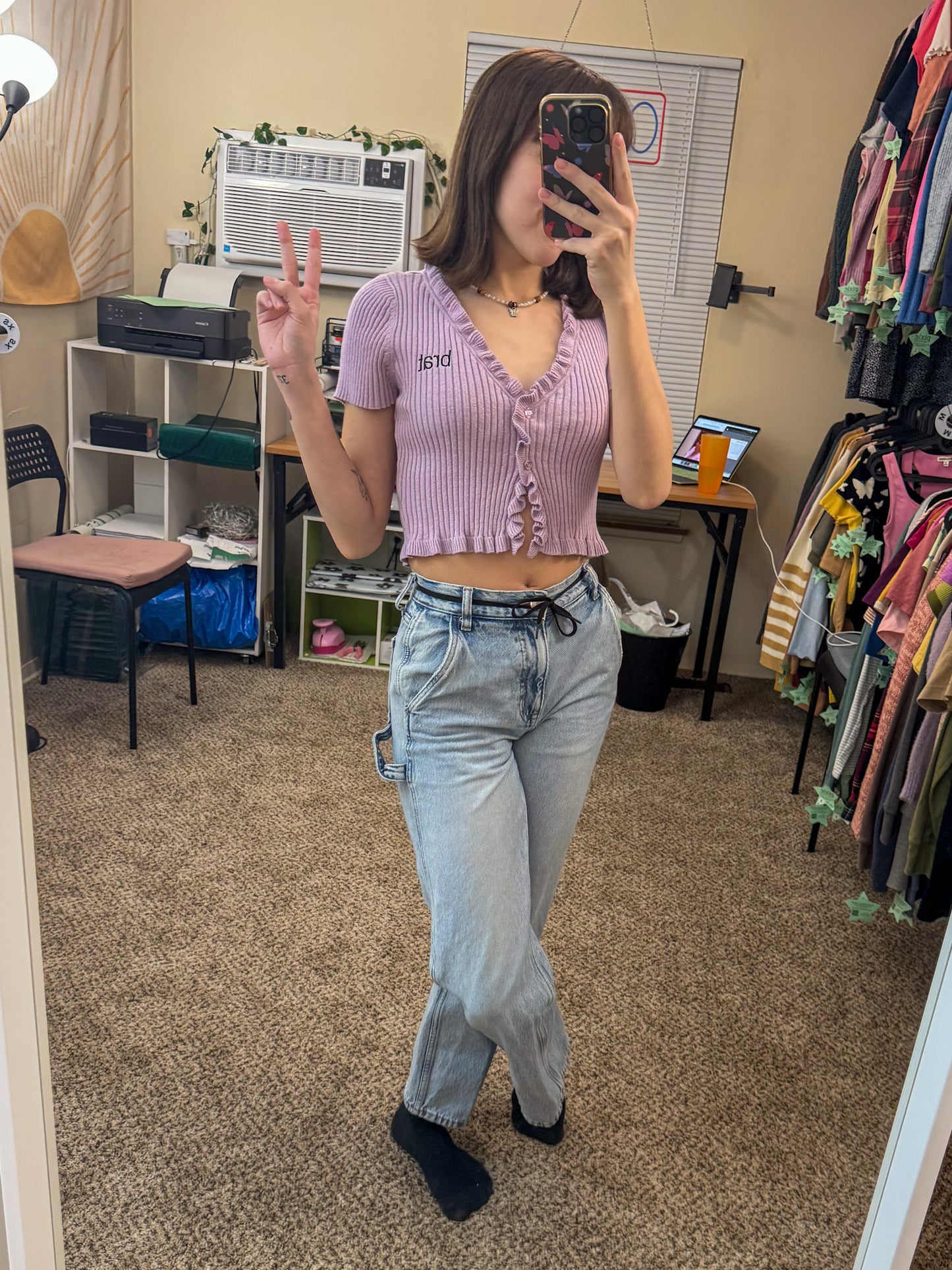 Brat Button Up Baby Tee XS