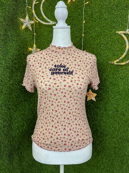 Take Care of Yourself Floral Ribbed Top S