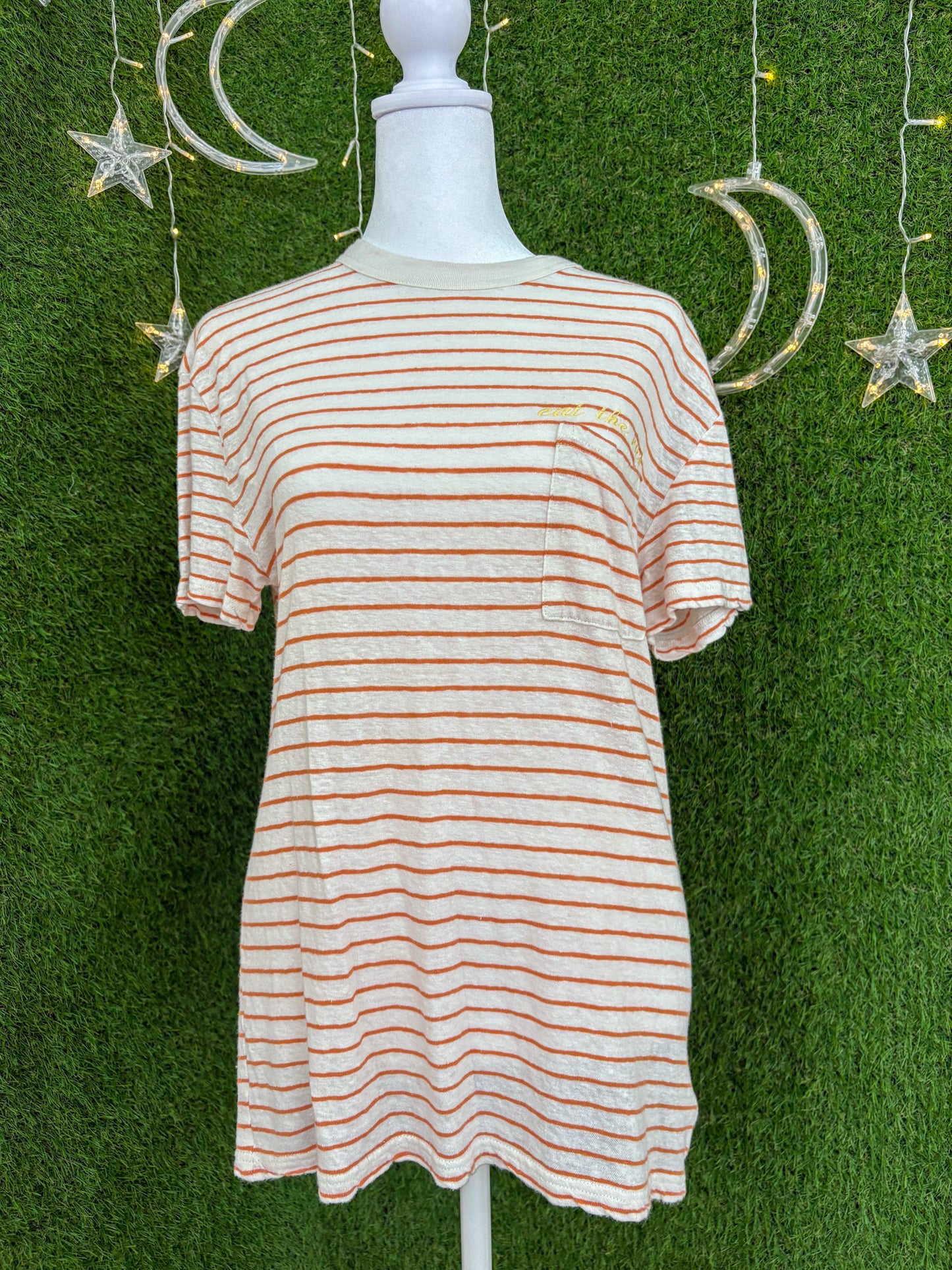 Eat the Rich Striped Pocket Tee S