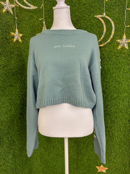 Slow Fashion Blue Knit Cropped Sweater M