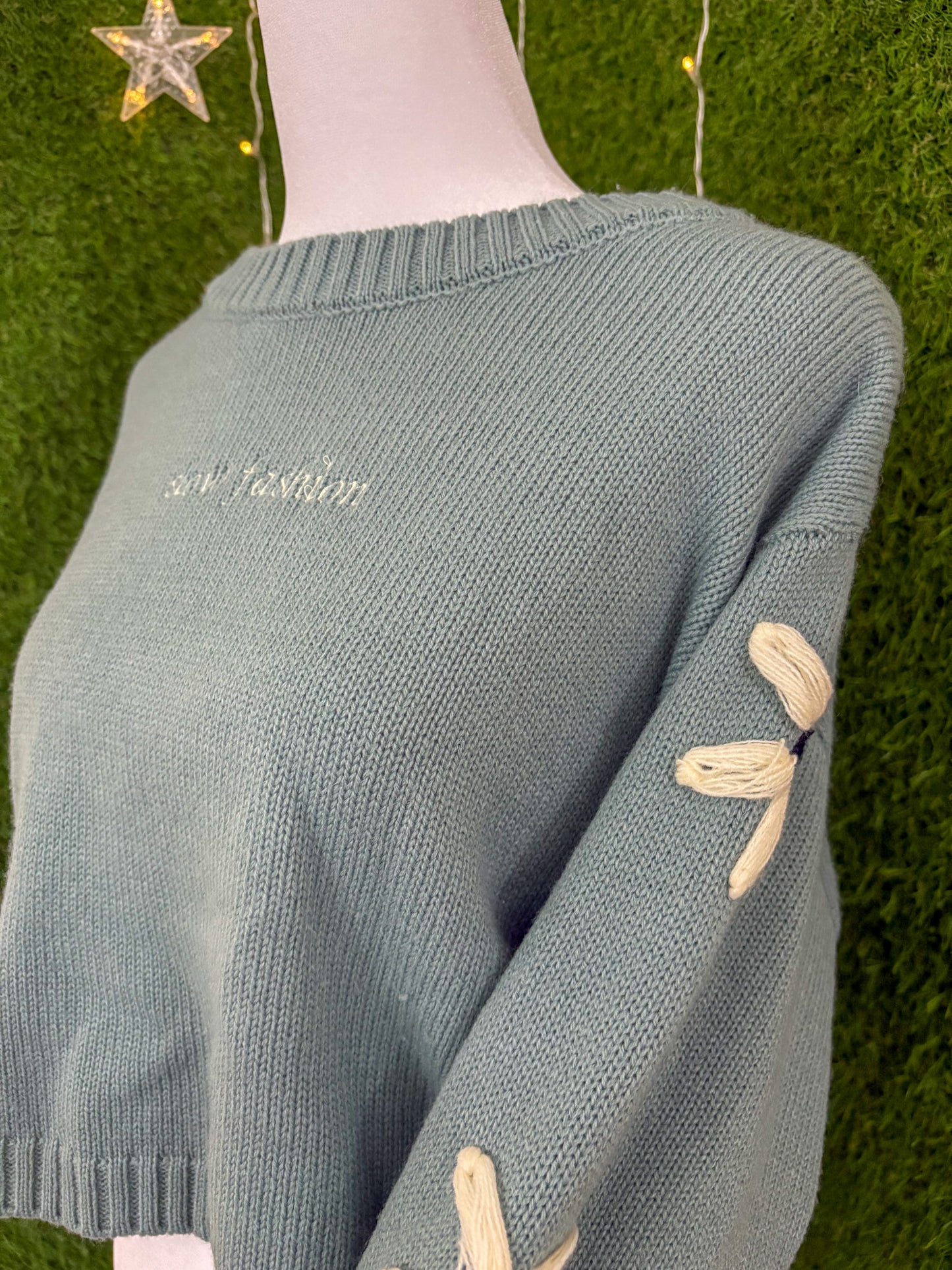 Slow Fashion Blue Knit Cropped Sweater M
