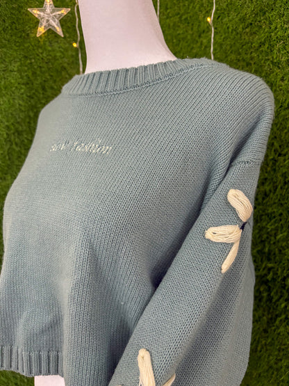 Slow Fashion Blue Knit Cropped Sweater M
