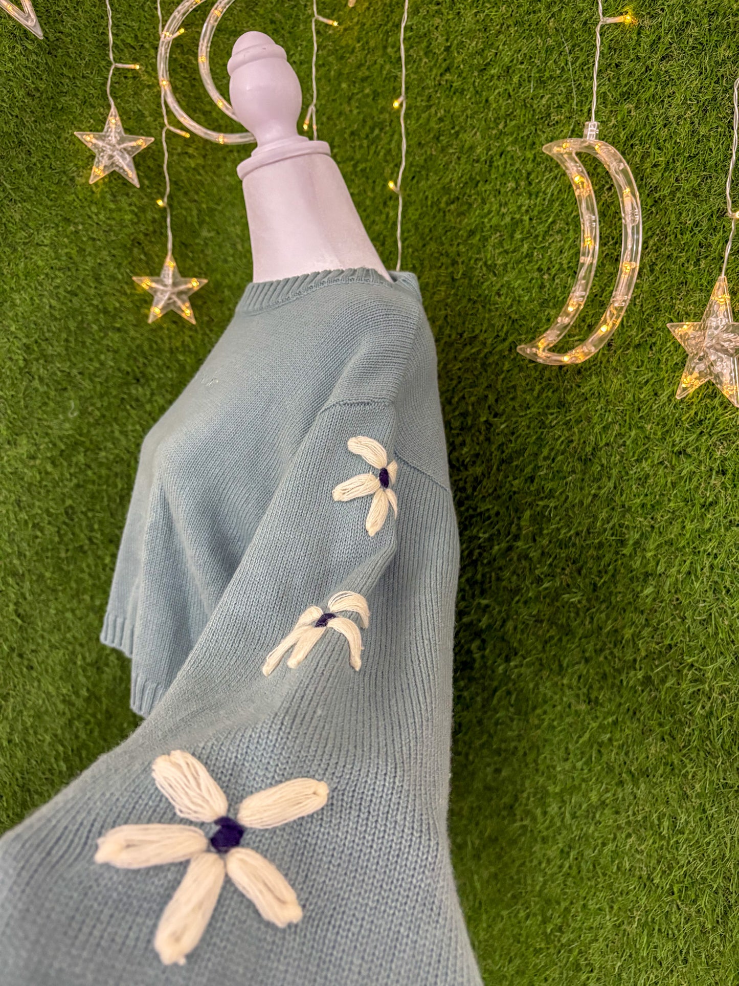 Slow Fashion Blue Knit Cropped Sweater M