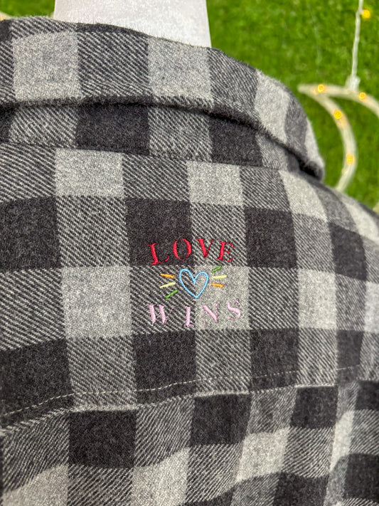 Love Wins Black Plaid Flannel M