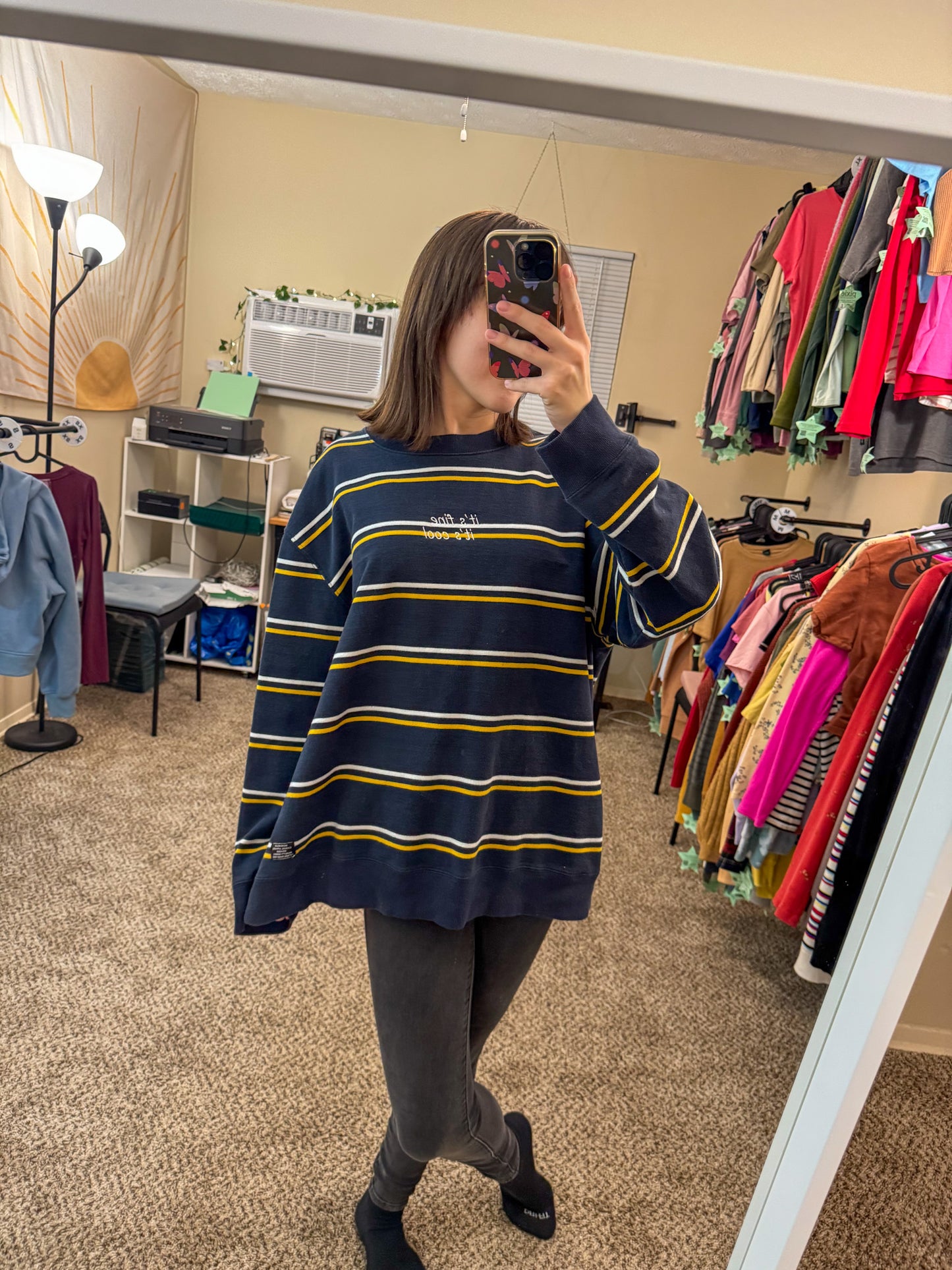 Good Luck Babe Navy Striped Crewneck XL