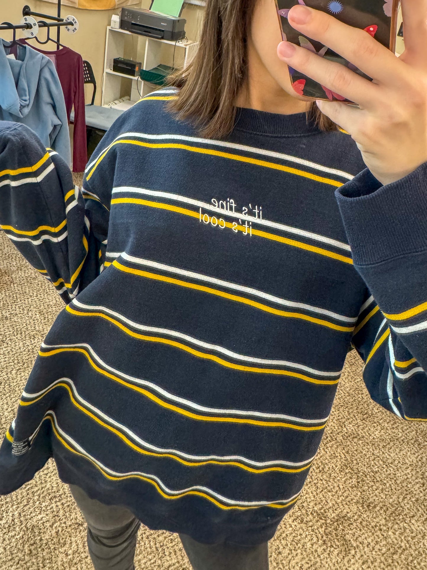 Good Luck Babe Navy Striped Crewneck XL