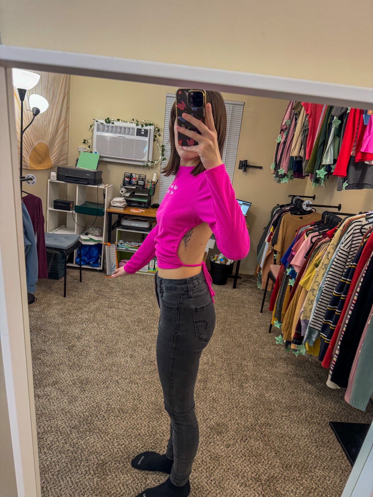 Call Me Hot Open Back Cropped Long Sleeve L