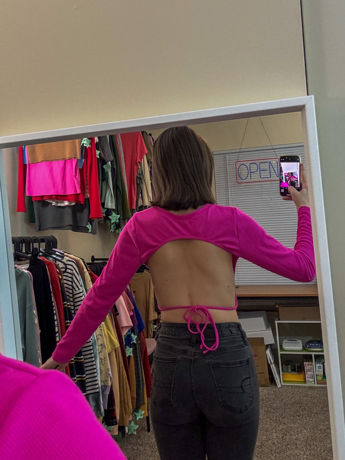 Call Me Hot Open Back Cropped Long Sleeve L