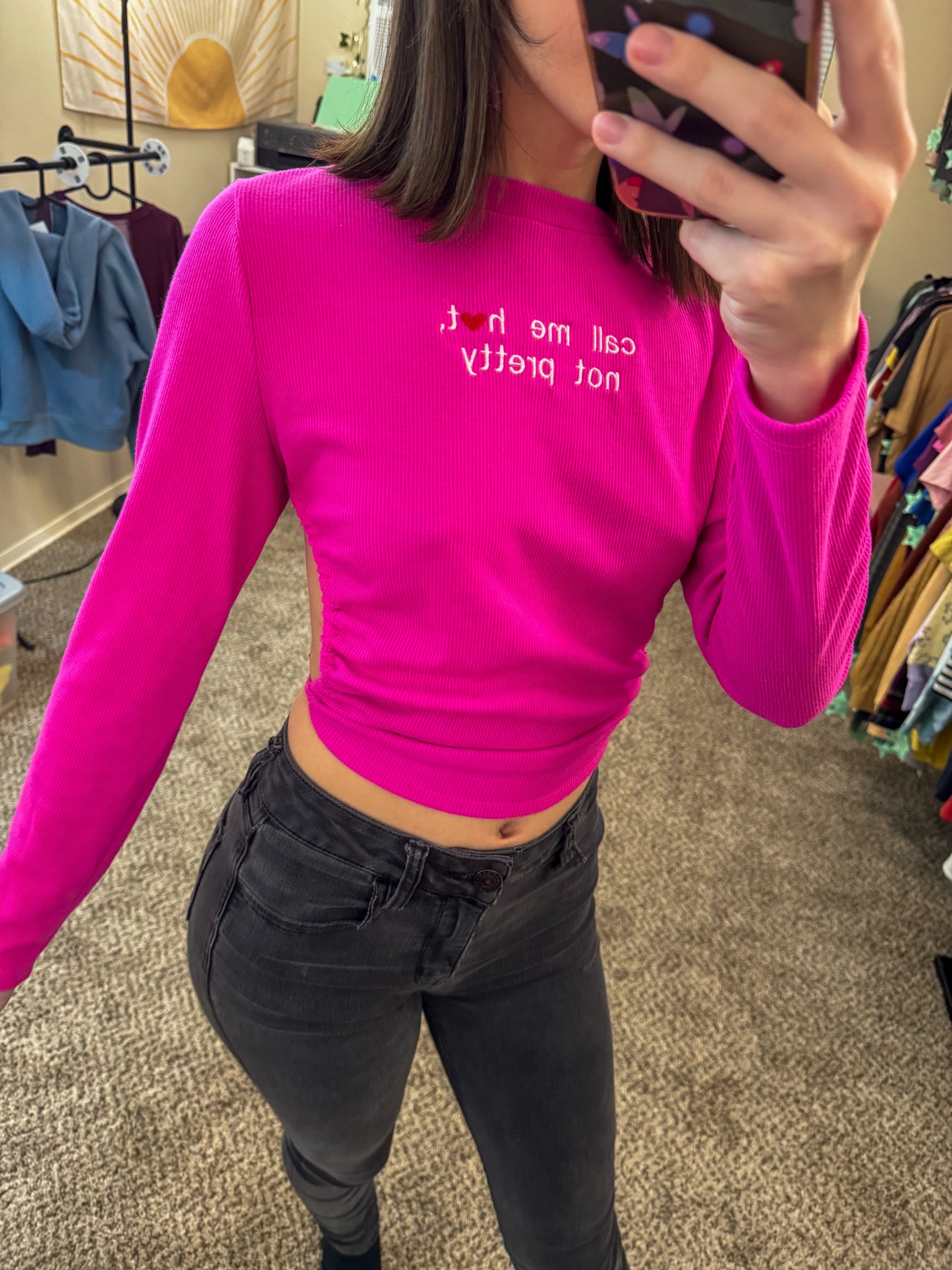 Call Me Hot Open Back Cropped Long Sleeve L