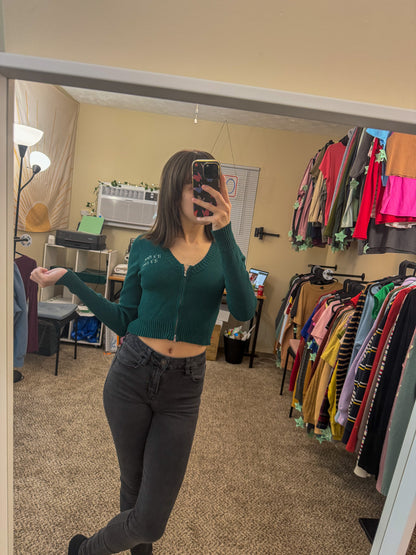 Good Luck Babe Zip Up Cropped Long Sleeve S