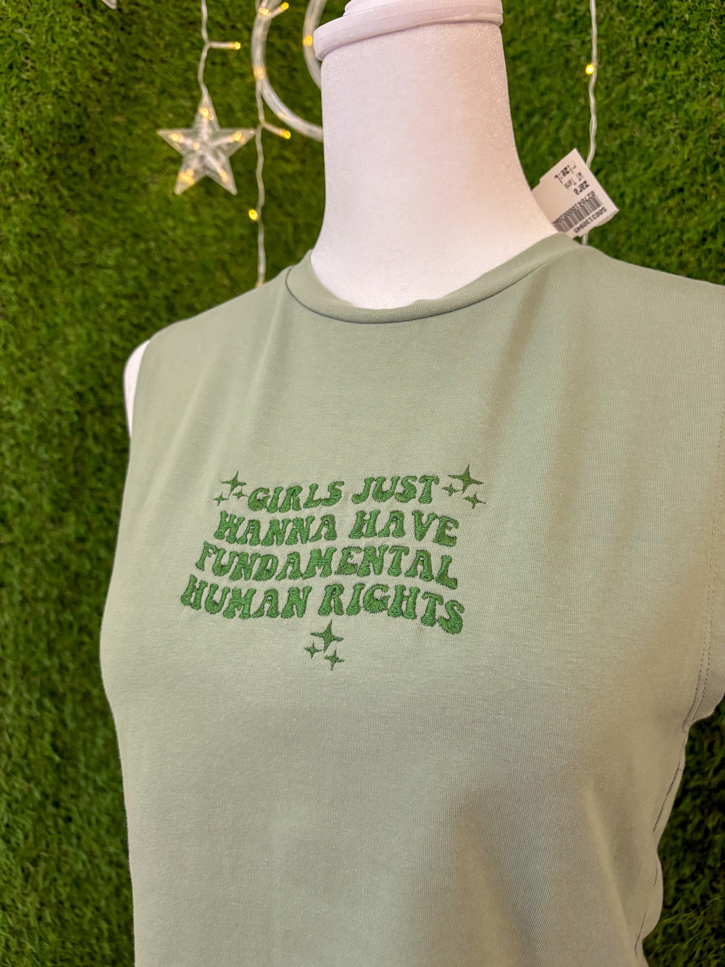 Girls Just Want Fundemental Rights Green Tank Top L