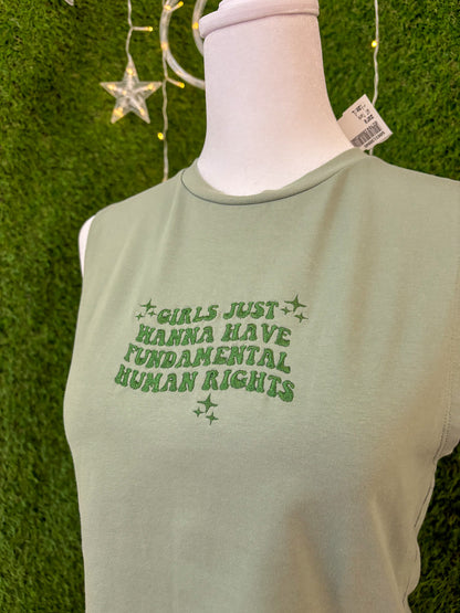 Girls Just Want Fundemental Rights Green Tank Top L