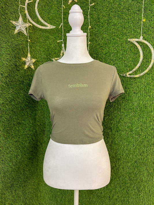 Feminism Green Crop Top S