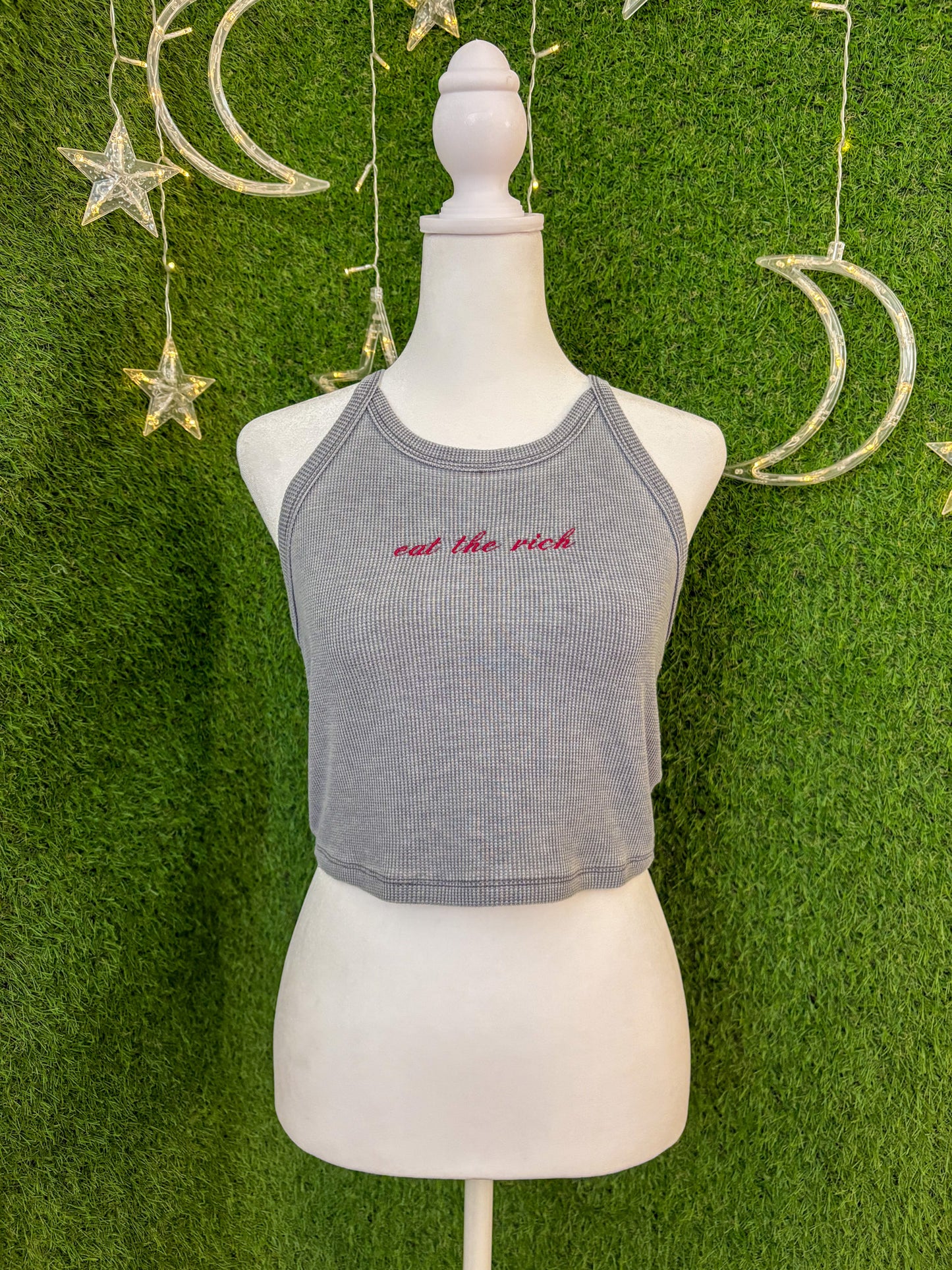 Eat the Rich Halter Cropped Tank XL