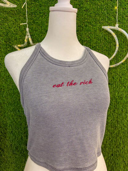 Eat the Rich Halter Cropped Tank XL