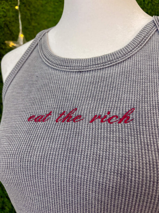 Eat the Rich Halter Cropped Tank XL