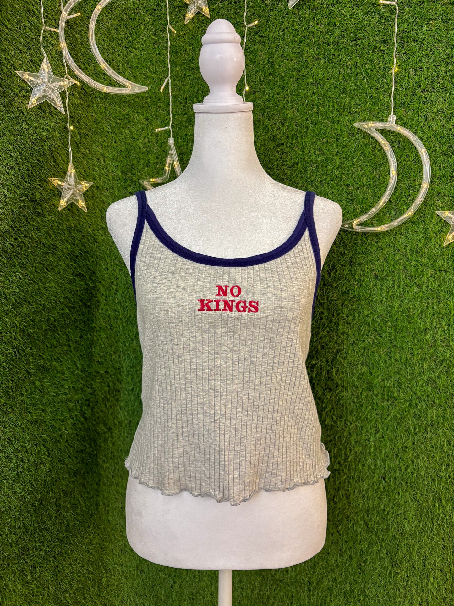 No Kings Grey Ribbed Tank L