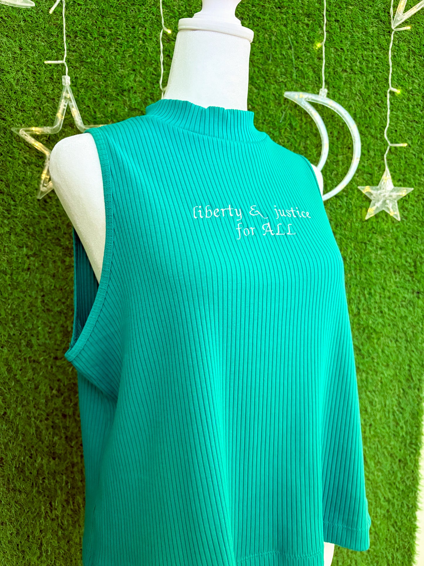 Liberty & Justice for ALL Green Turtleneck Ribbed Tank 2XL