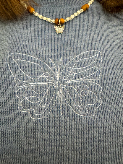 One Line Butterfly Blue Long Sleeve S