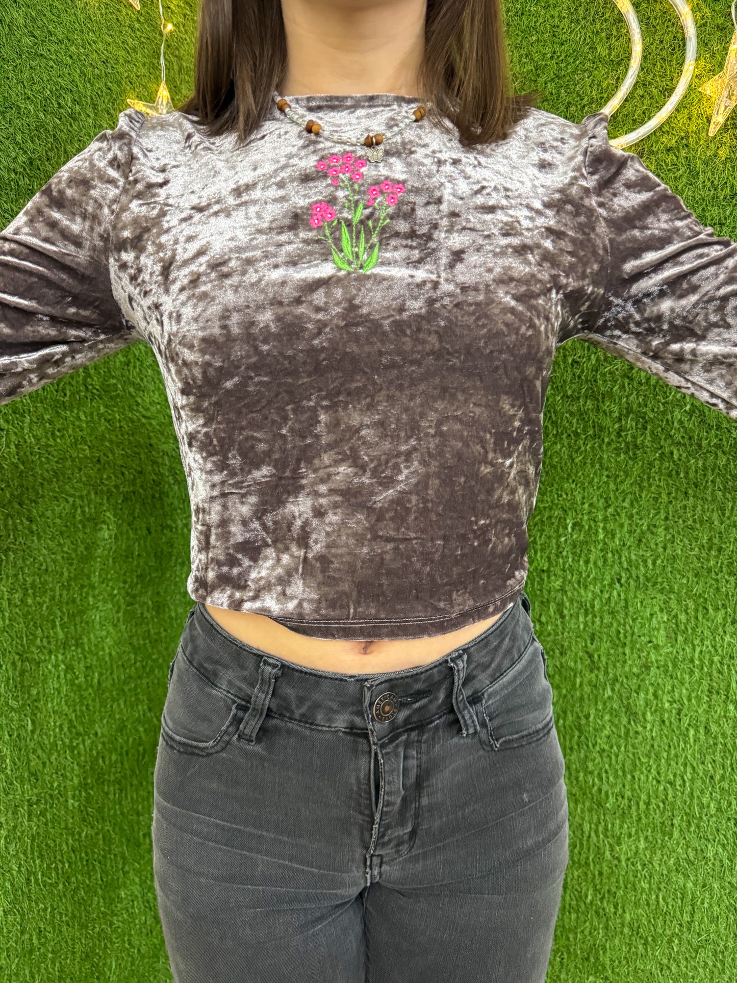 Little Flowers Velvet Long Sleeve M